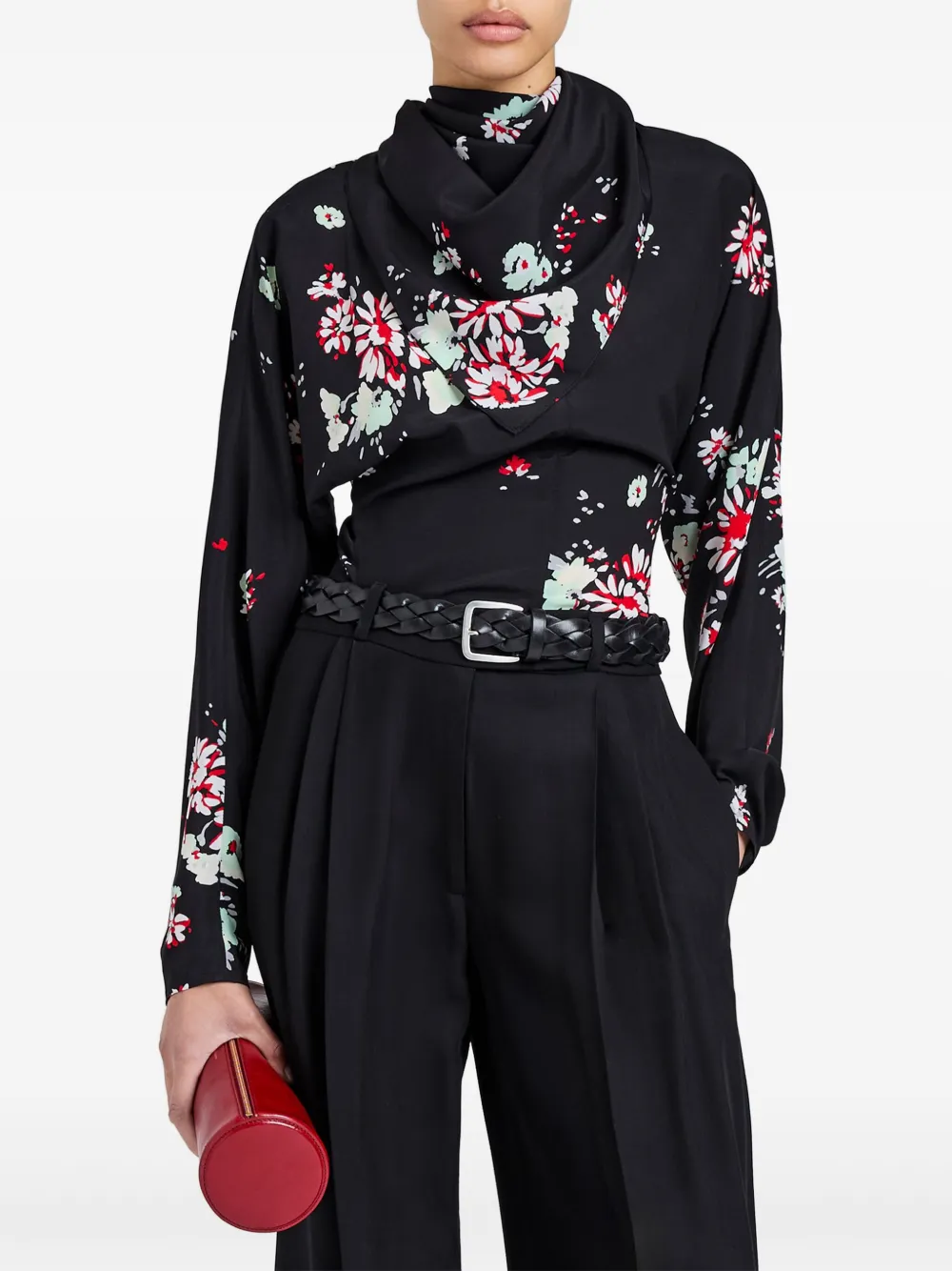 Proenza Schouler Blouse met col en bloemenprint Zwart