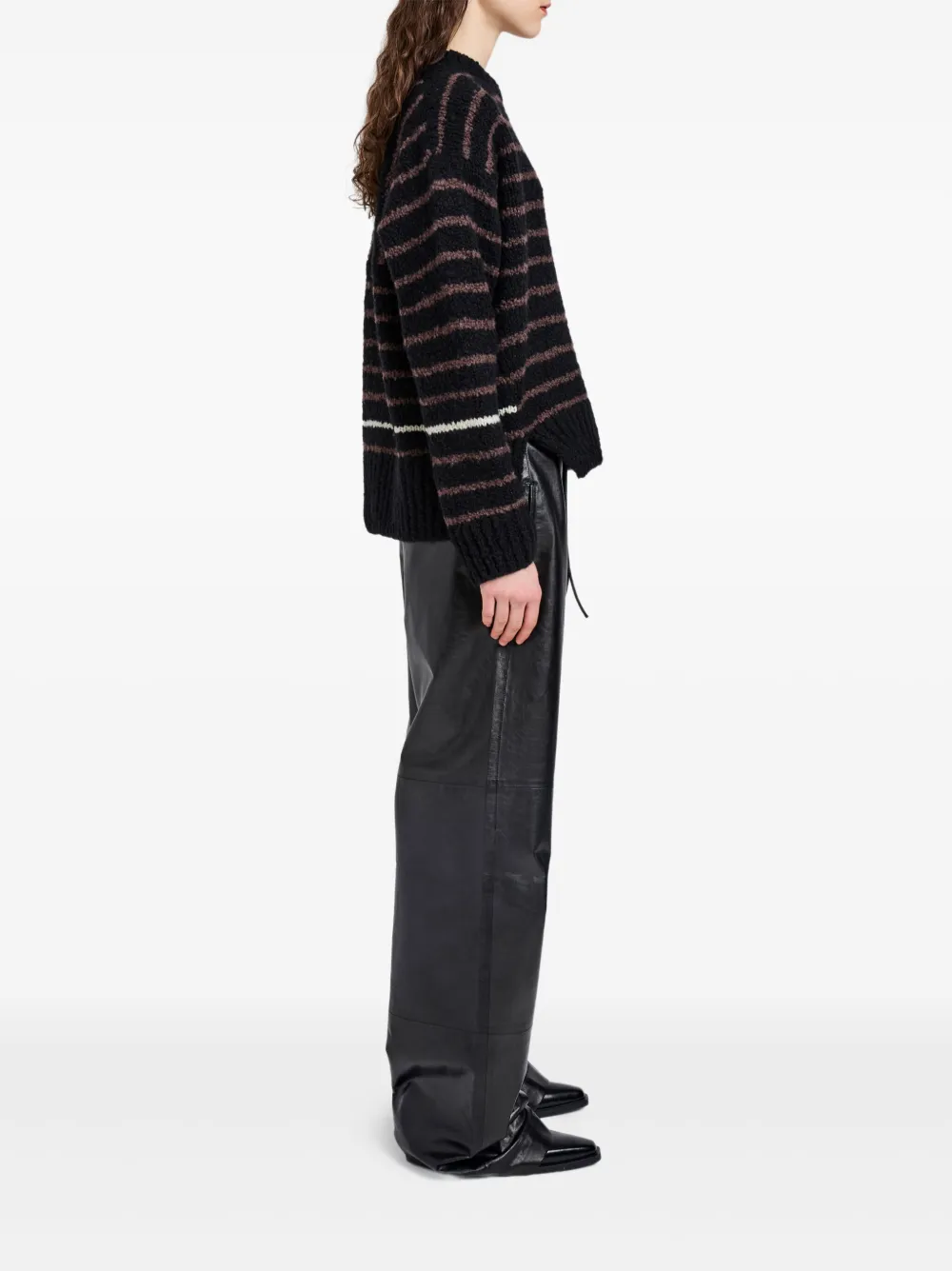 Proenza Schouler White Label Leonie Sweater In Stripe Wool Black Multi In Multi