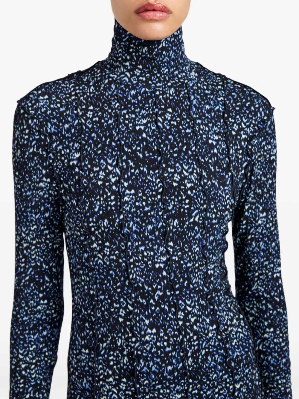 Proenza Schouler White Label Mabel Turtleneck Ruffled Maxi Dress In Blue