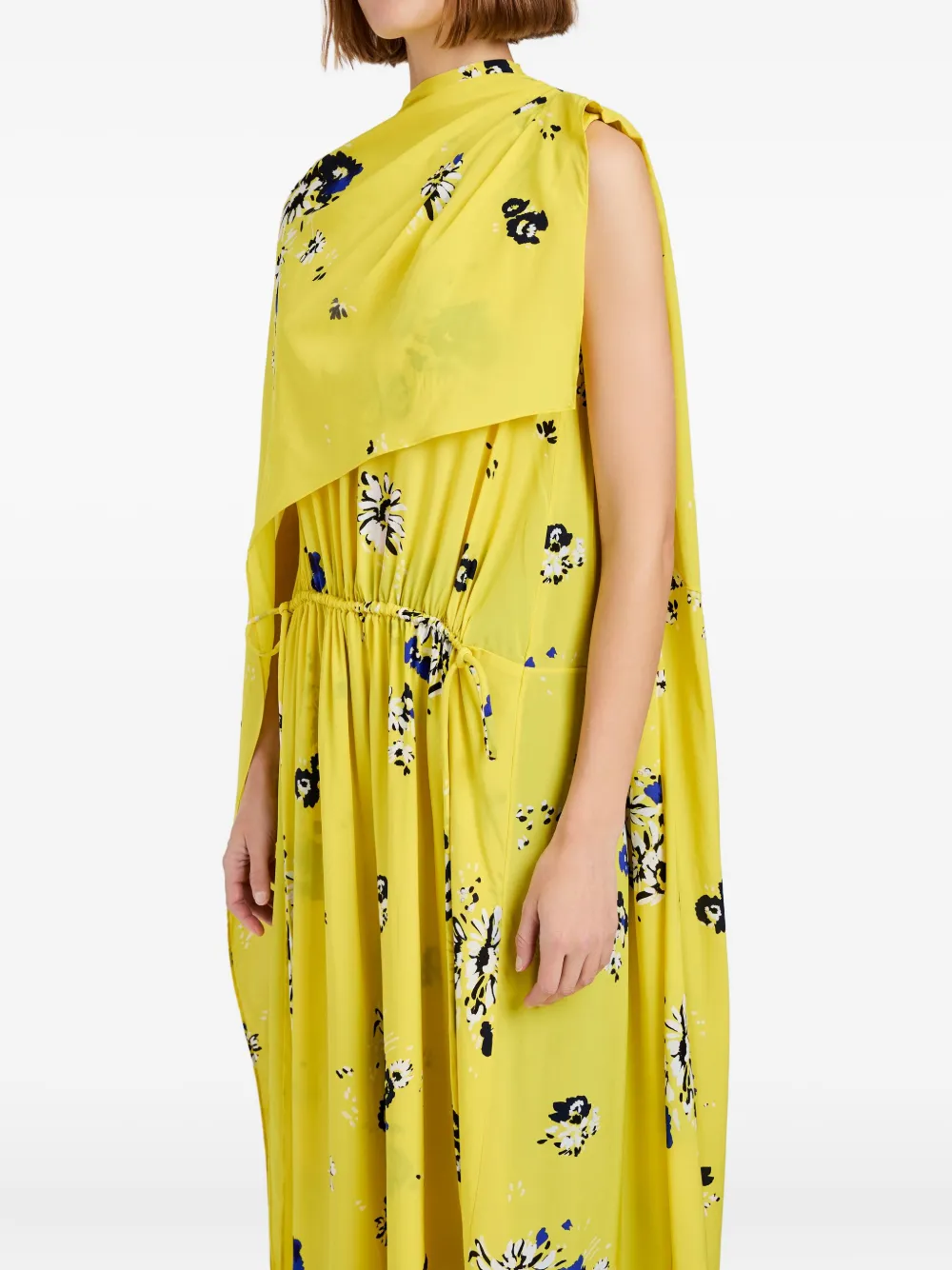 Proenza Schouler Draped Floral-print Midi Dress In Yellow