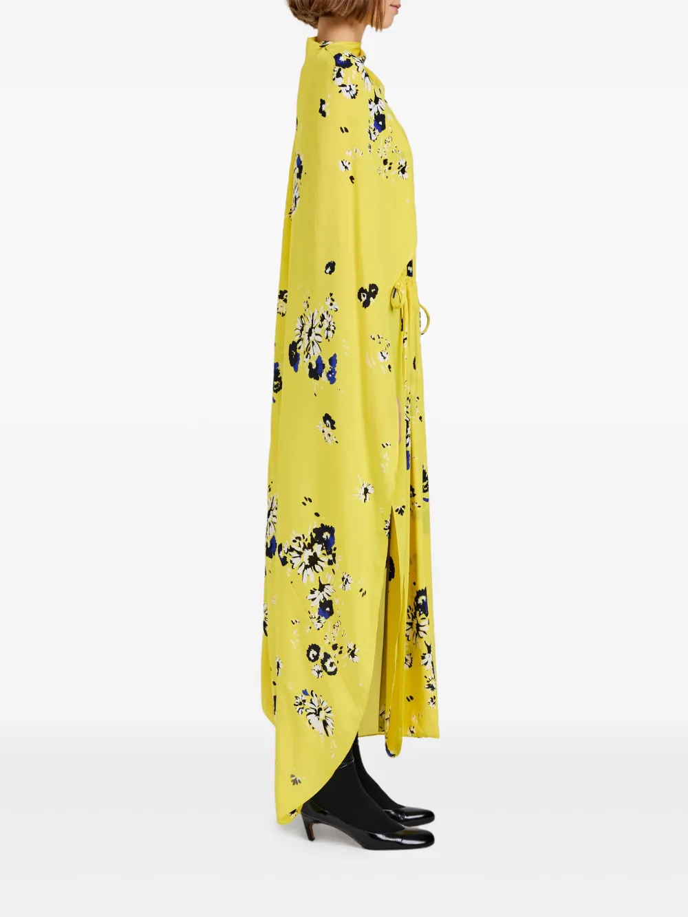 Proenza Schouler Draped Floral-print Midi Dress In Yellow