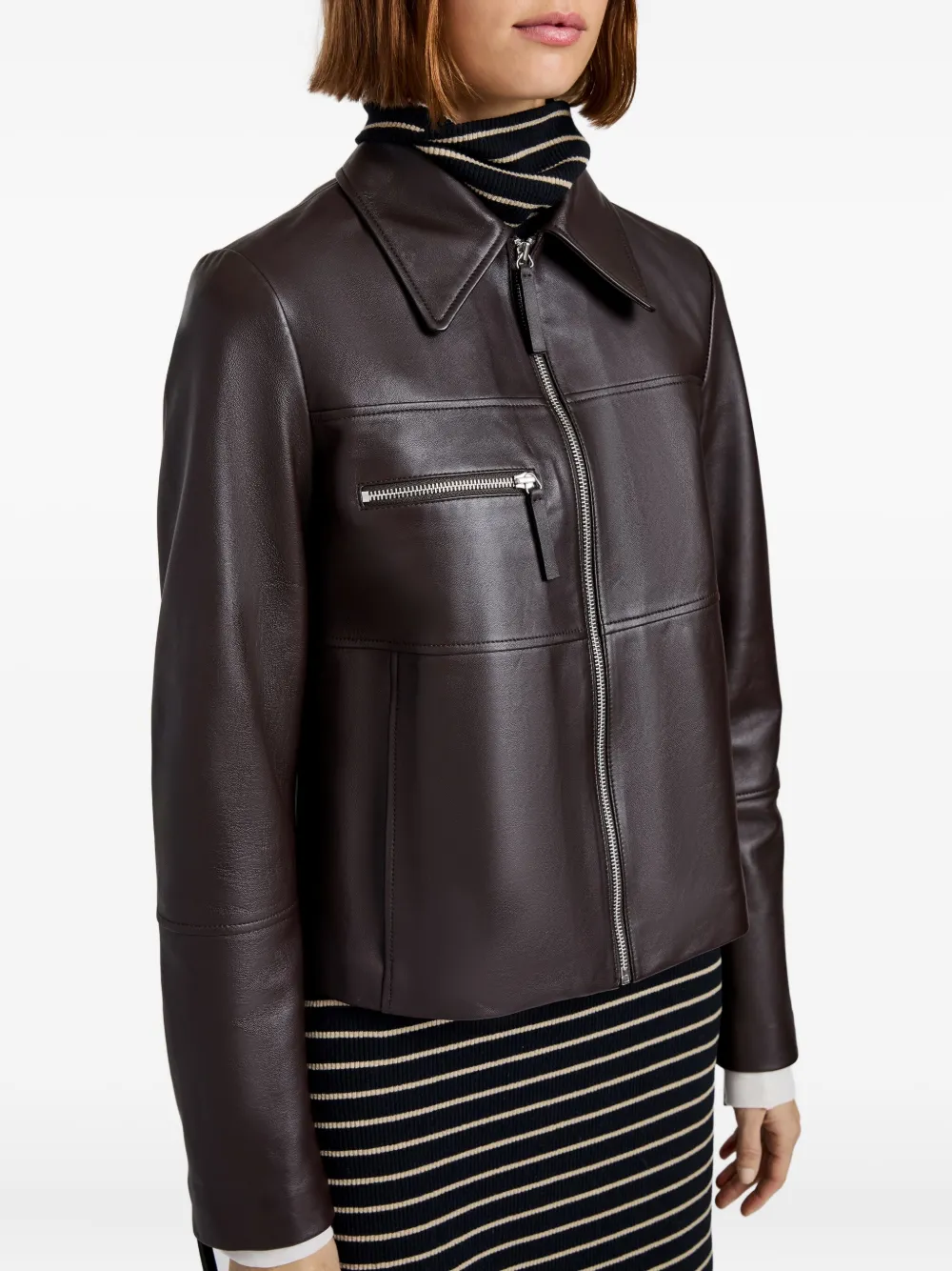 Proenza Schouler White Label Annabel Zip-front Leather Jacket In Brown