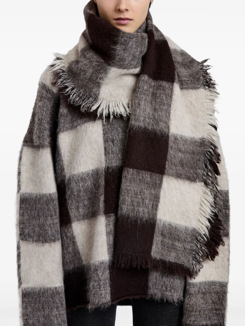 Proenza Schouler Checked Fringed Scarf In Brown