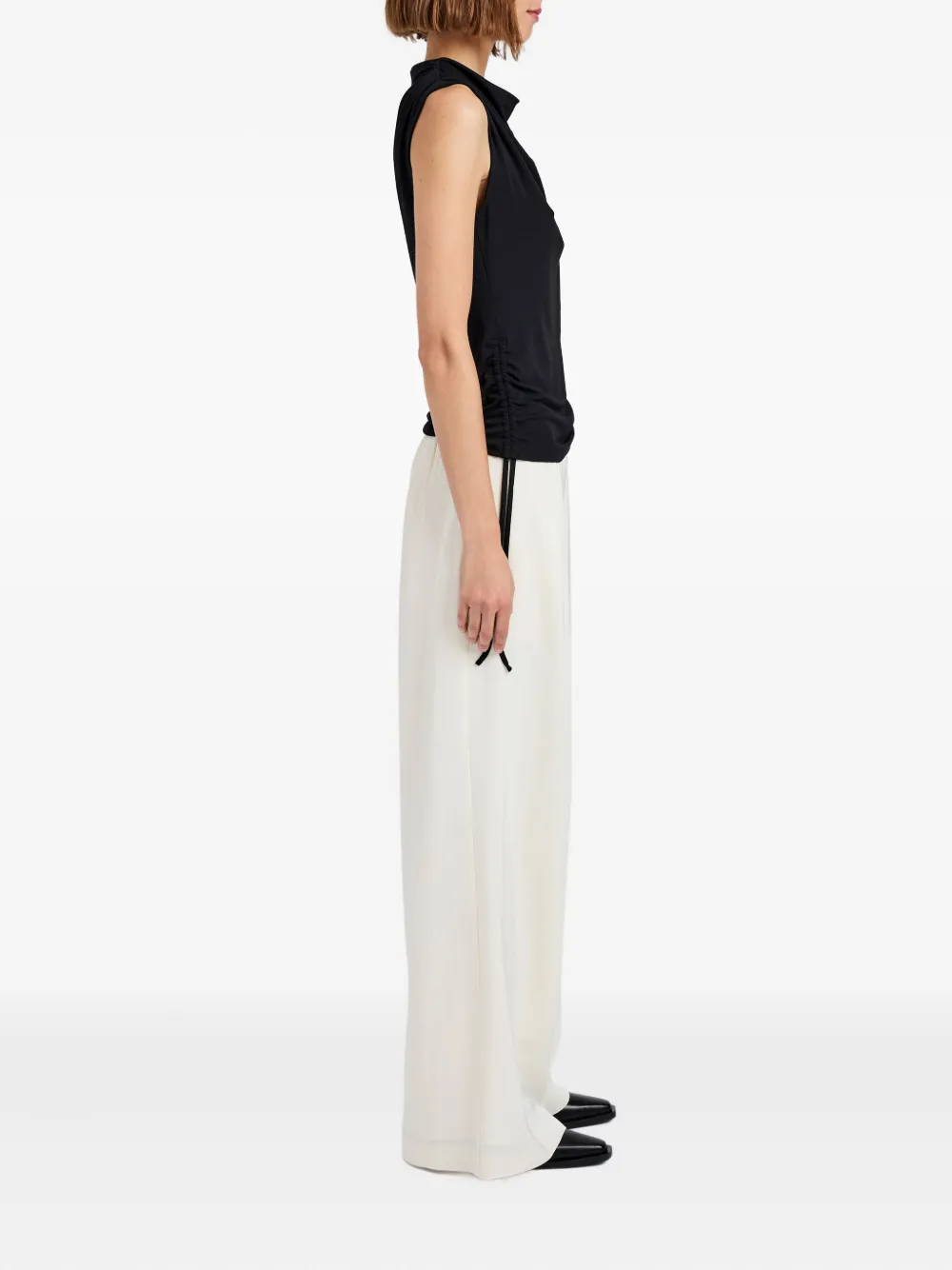 Proenza Schouler White Label Elna Kordelzug-oberteil Mit Wasserfallkragen In Black