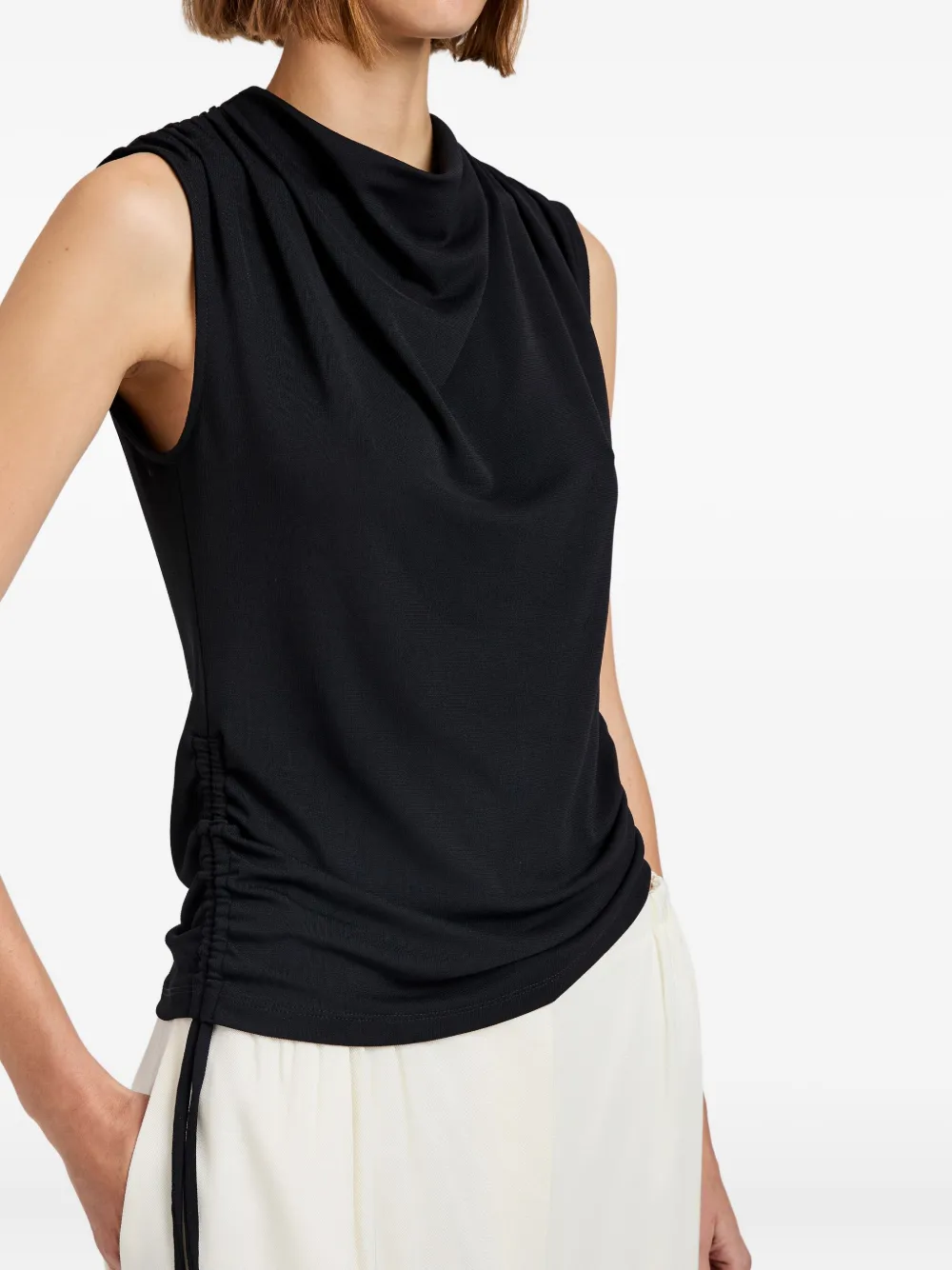 Proenza Schouler White Label Elna Kordelzug-oberteil Mit Wasserfallkragen In Black