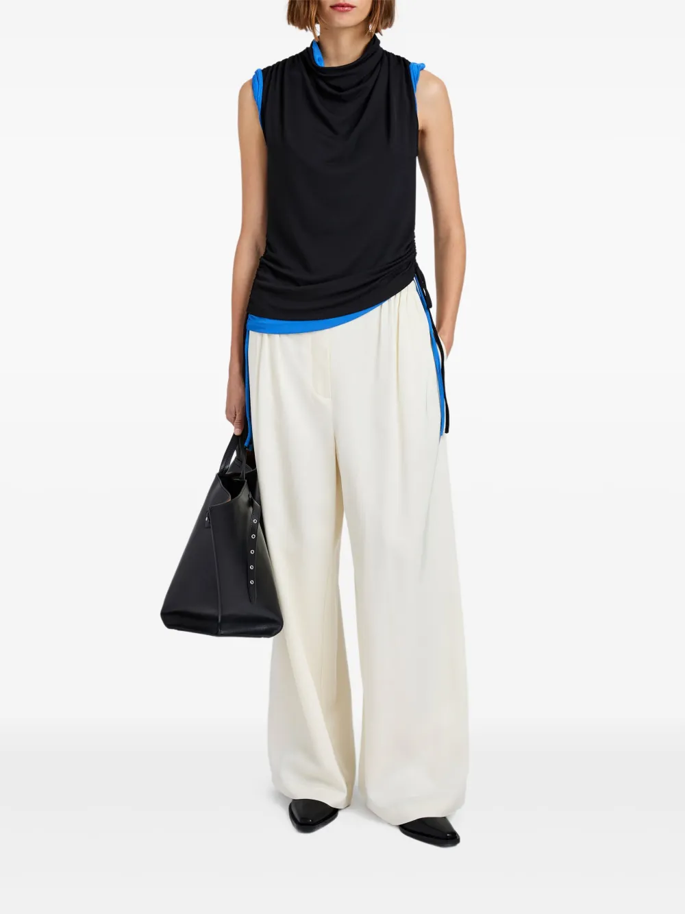 Proenza Schouler White Label Elna top met col en trekkoord - Zwart