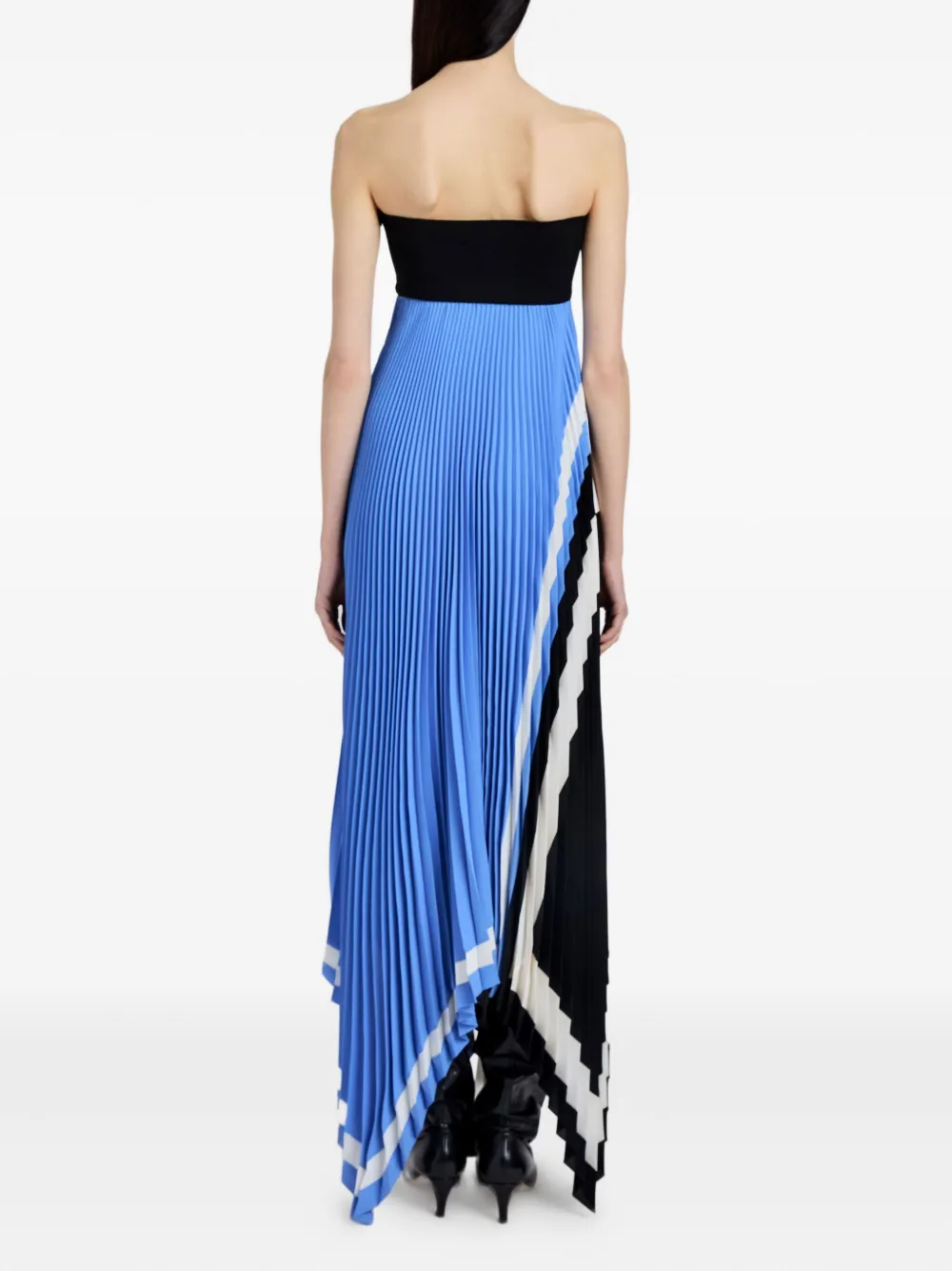 Proenza Schouler Pleated Patterned Asymmetric Party Dress In Blue