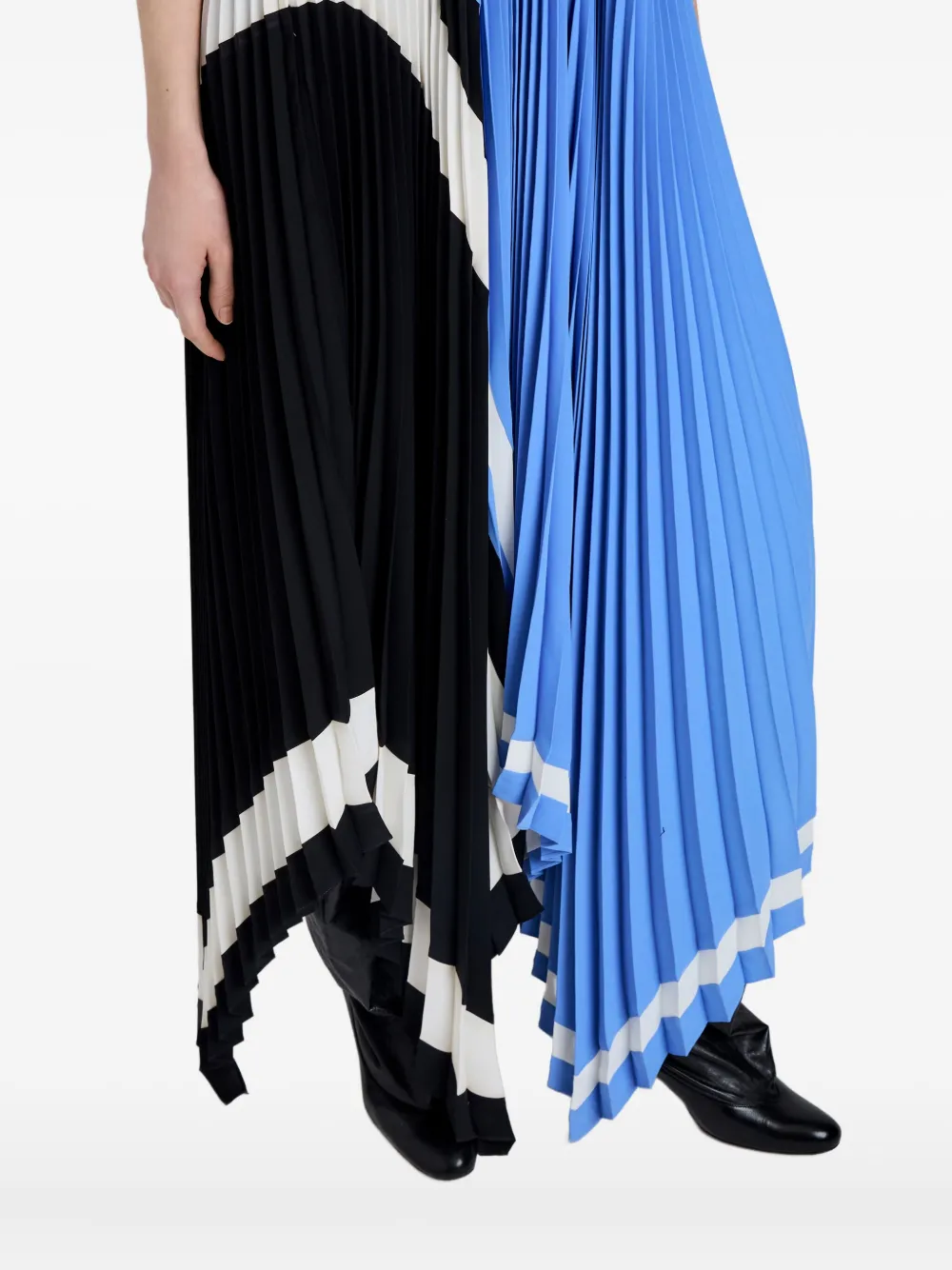 Proenza Schouler Pleated Patterned Asymmetric Party Dress In Blue