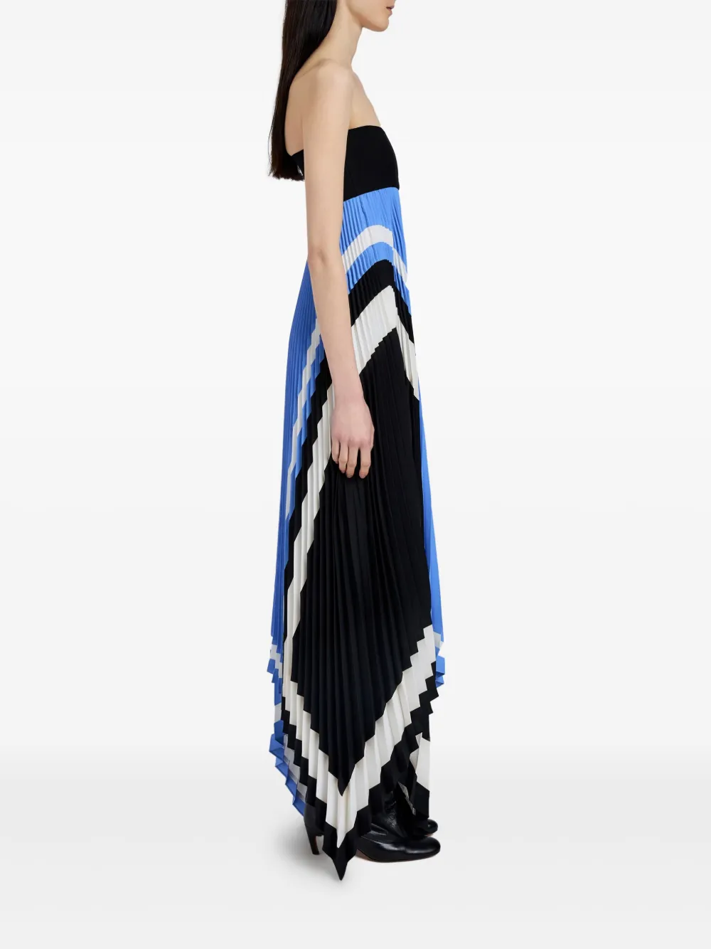Proenza Schouler Pleated Patterned Asymmetric Party Dress In Blue