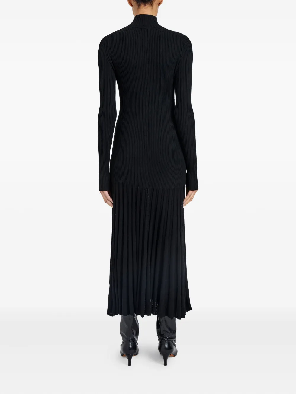 Proenza Schouler Ribbed Pleated Midi Day Dress In Black