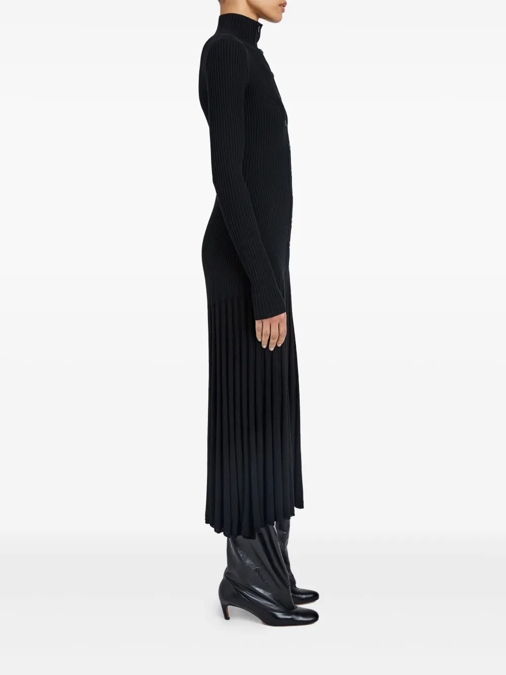 Proenza Schouler Ribbed Pleated Midi Day Dress In Black