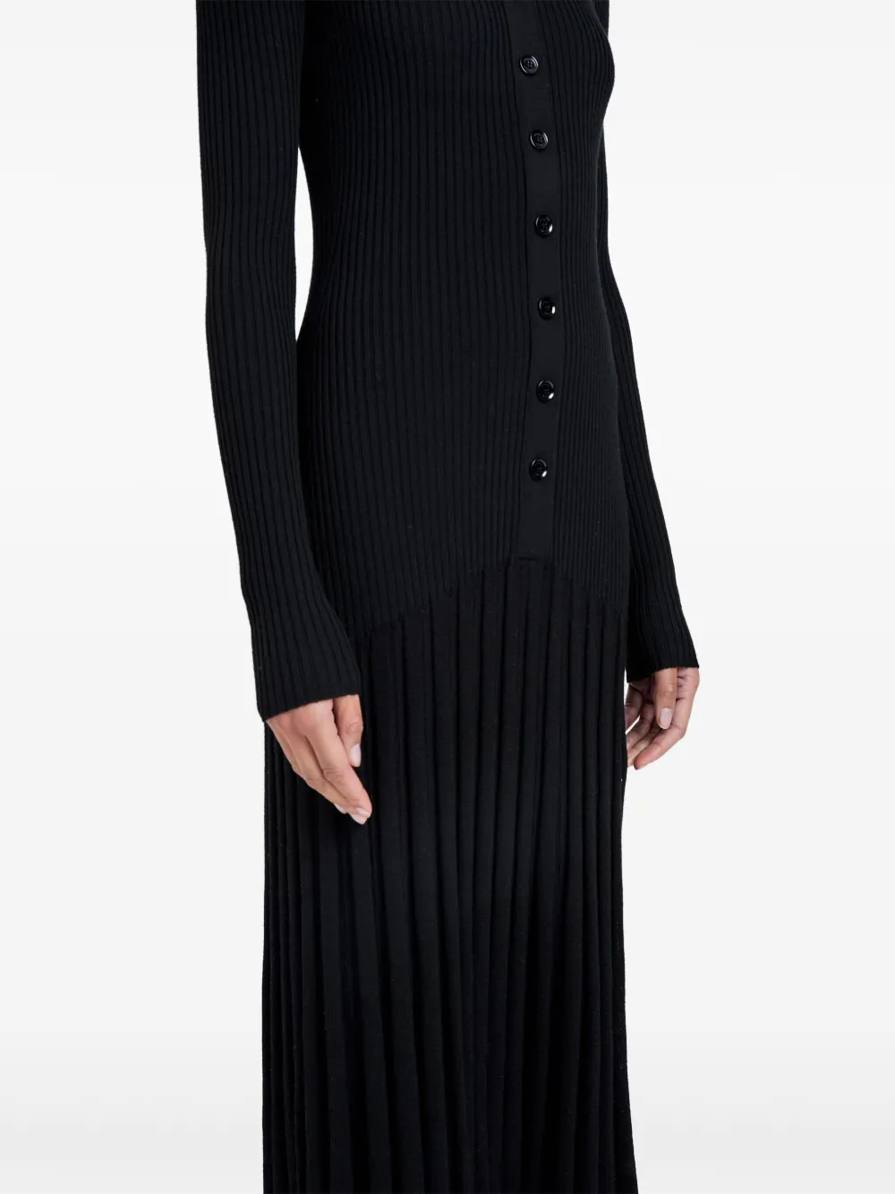 Proenza Schouler Ribbed Pleated Midi Day Dress In Black