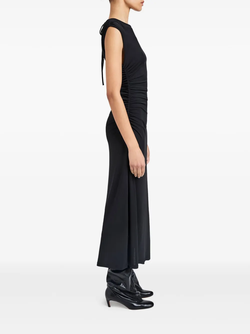Proenza Schouler White Label Mimi Gathered-shoulder Midi Dress In Black