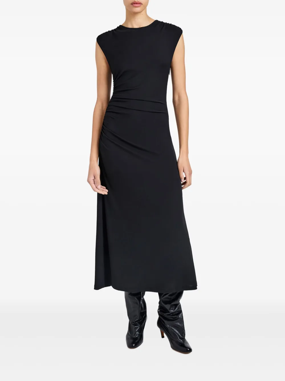 Proenza Schouler White Label Mimi Gathered-shoulder Midi Dress In Black