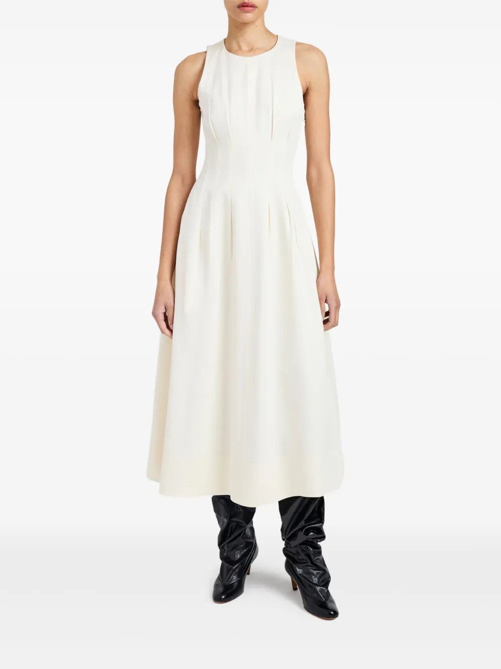 Proenza Schouler White Label Bronwyn Pleated Sleeveless Midi Dress In White