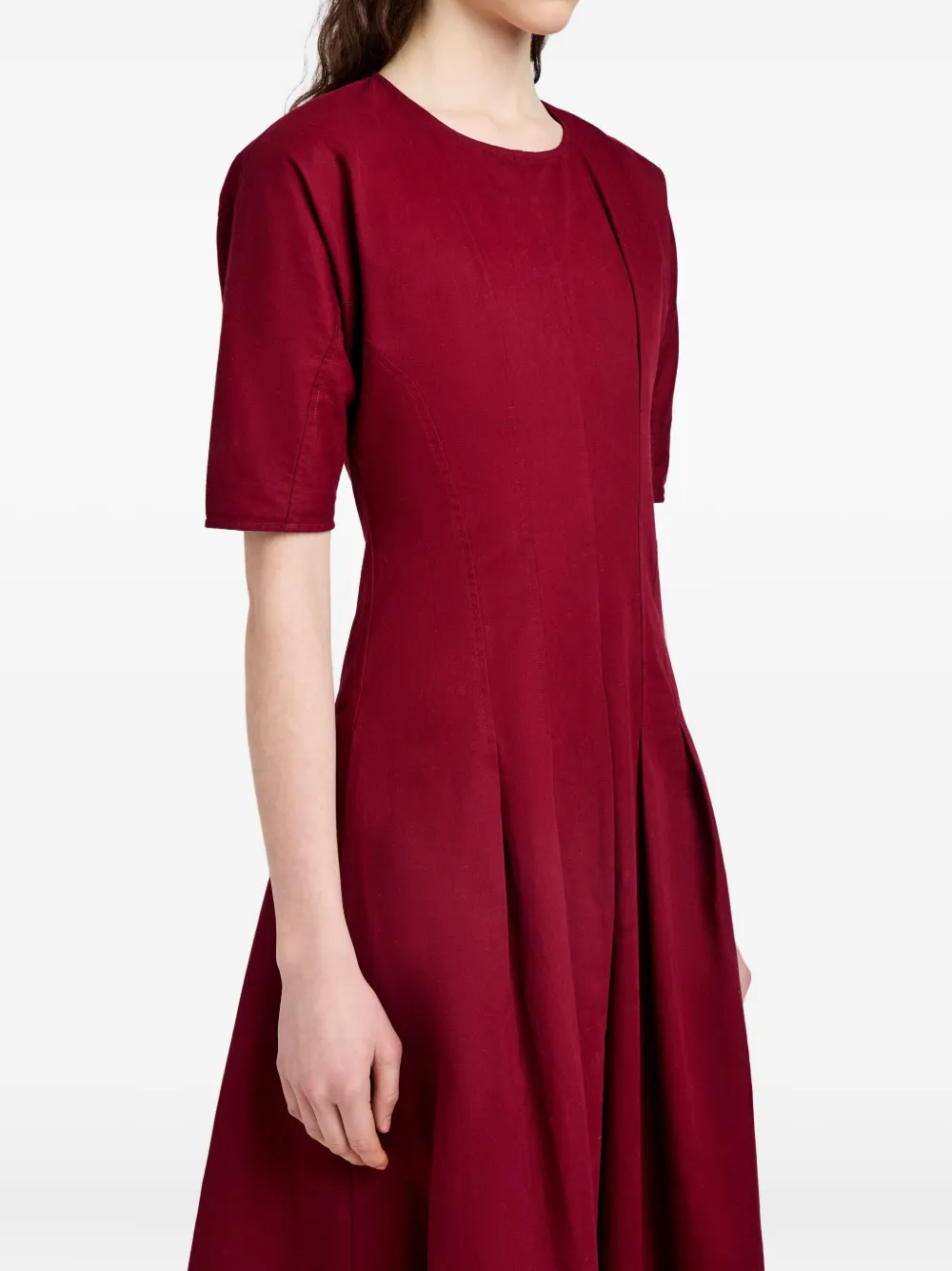 Proenza Schouler White Label Ainsley geplooide midi-jurk met korte mouwen Rood