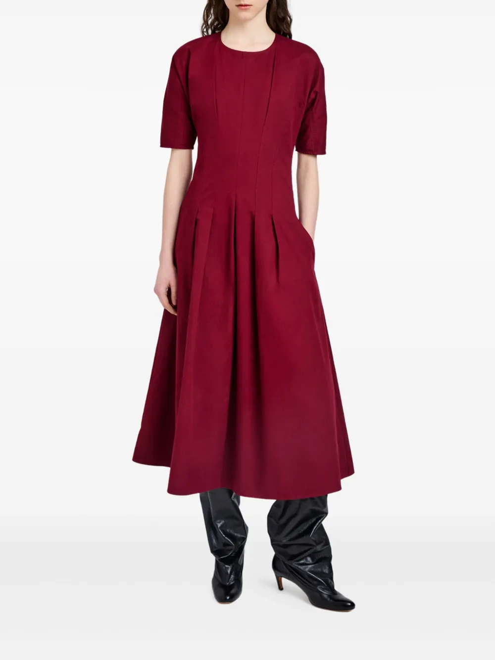 Proenza Schouler White Label Ainsley geplooide midi-jurk met korte mouwen - Rood