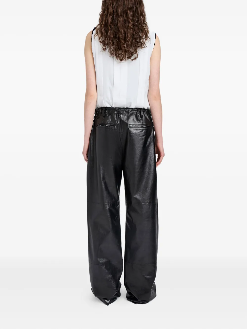 Proenza Schouler White Label Magnus leren broek met trekkoord Zwart