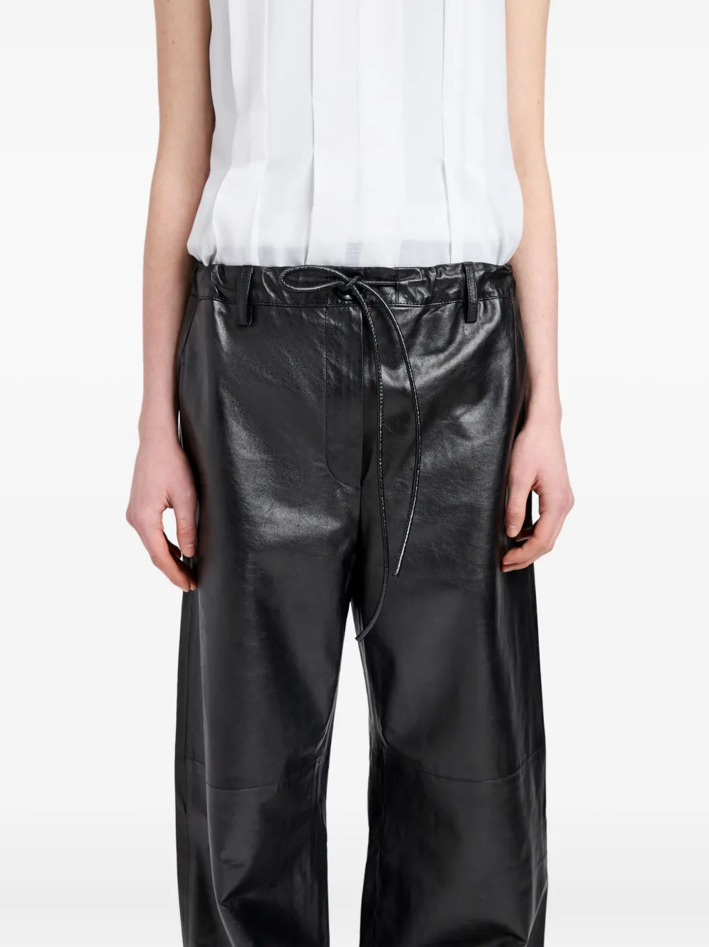 Proenza Schouler White Label Magnus leren broek met trekkoord Zwart
