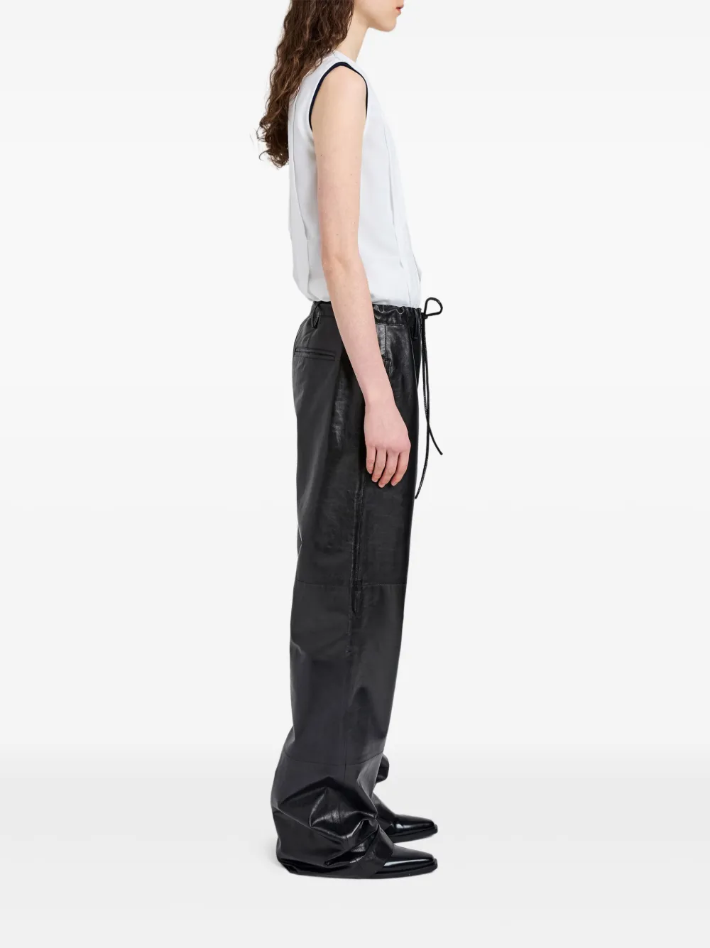 Proenza Schouler White Label Magnus leren broek met trekkoord Zwart