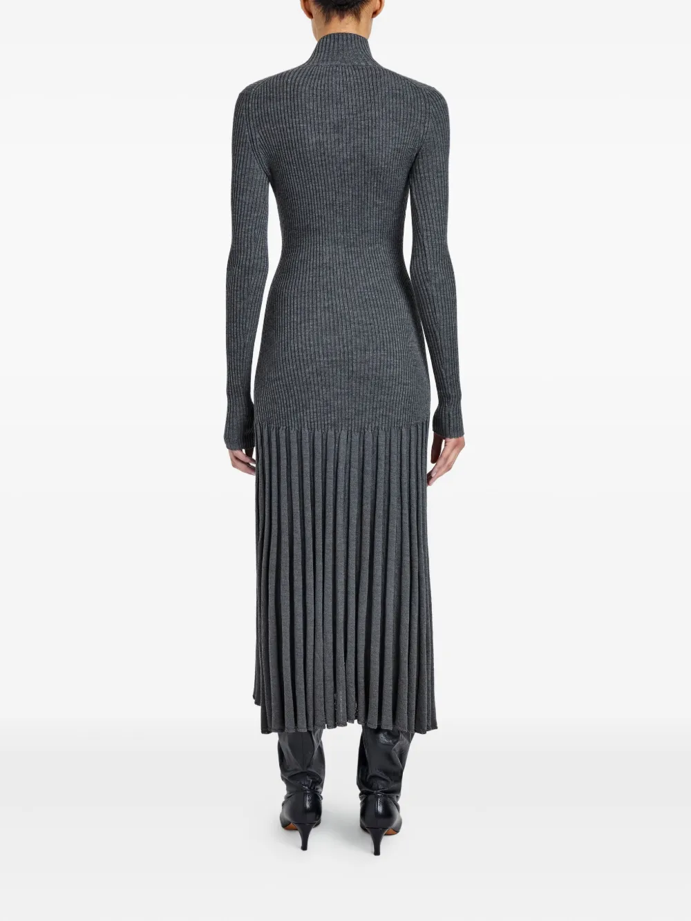 Proenza Schouler Ribbed Pleated Midi Day Dress In Gray