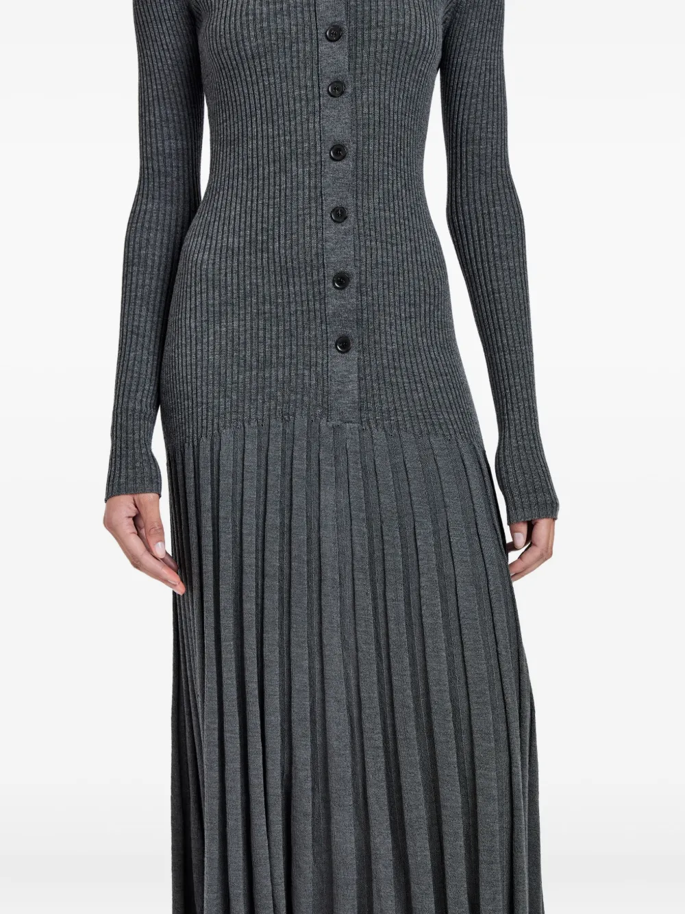 Proenza Schouler Ribbed Pleated Midi Day Dress In Gray