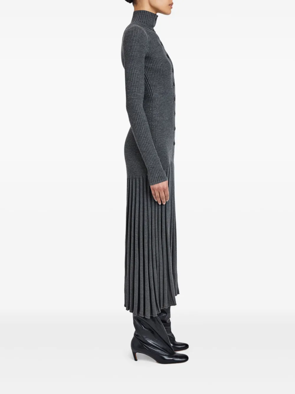 Proenza Schouler Ribbed Pleated Midi Day Dress In Gray