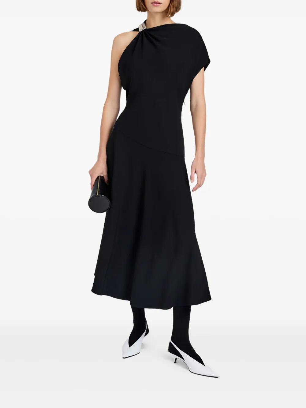 Proenza Schouler draped one-shoulder midi party dress - Zwart