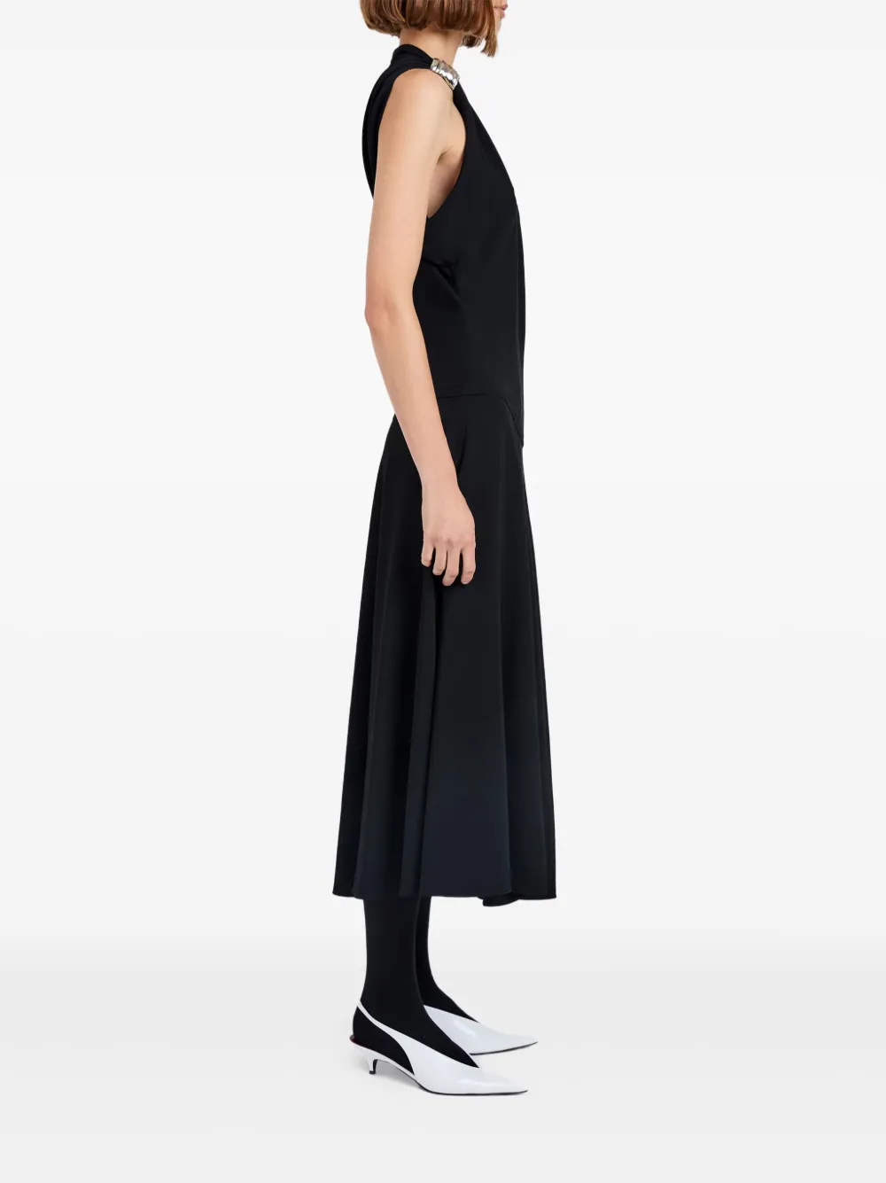 Proenza Schouler Rue Asymmetric Embellished Draped Crepe Dress In Black