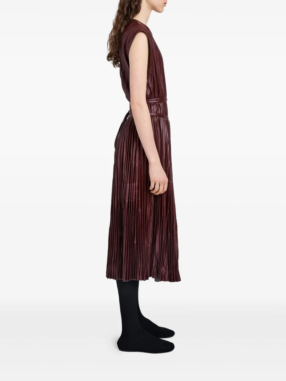 Proenza Schouler White Label Rosalyn geplooide leren midi-jurk Rood