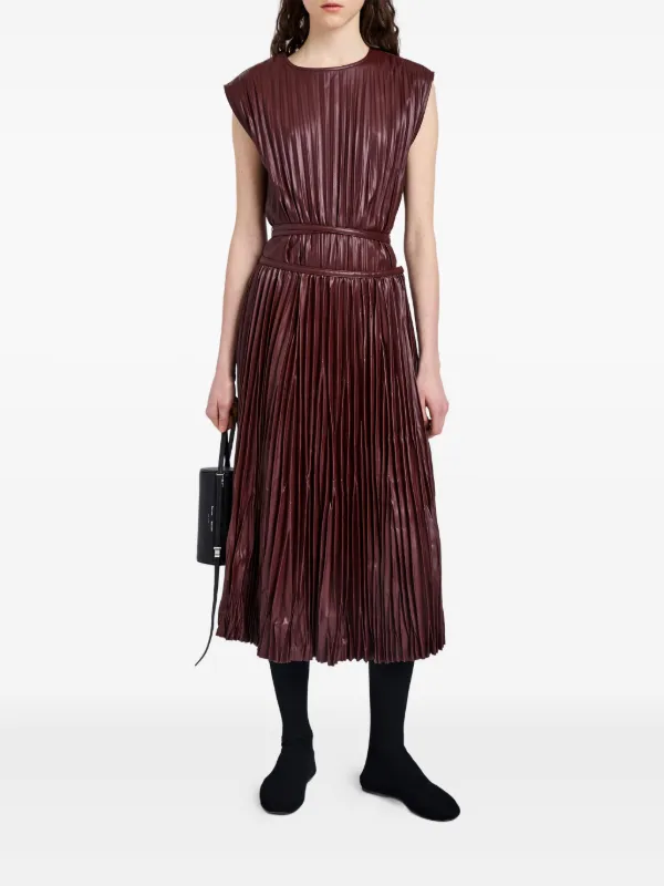 Dress Red Pleated Skirt Leather Gucci Red Wool Pleated Leather