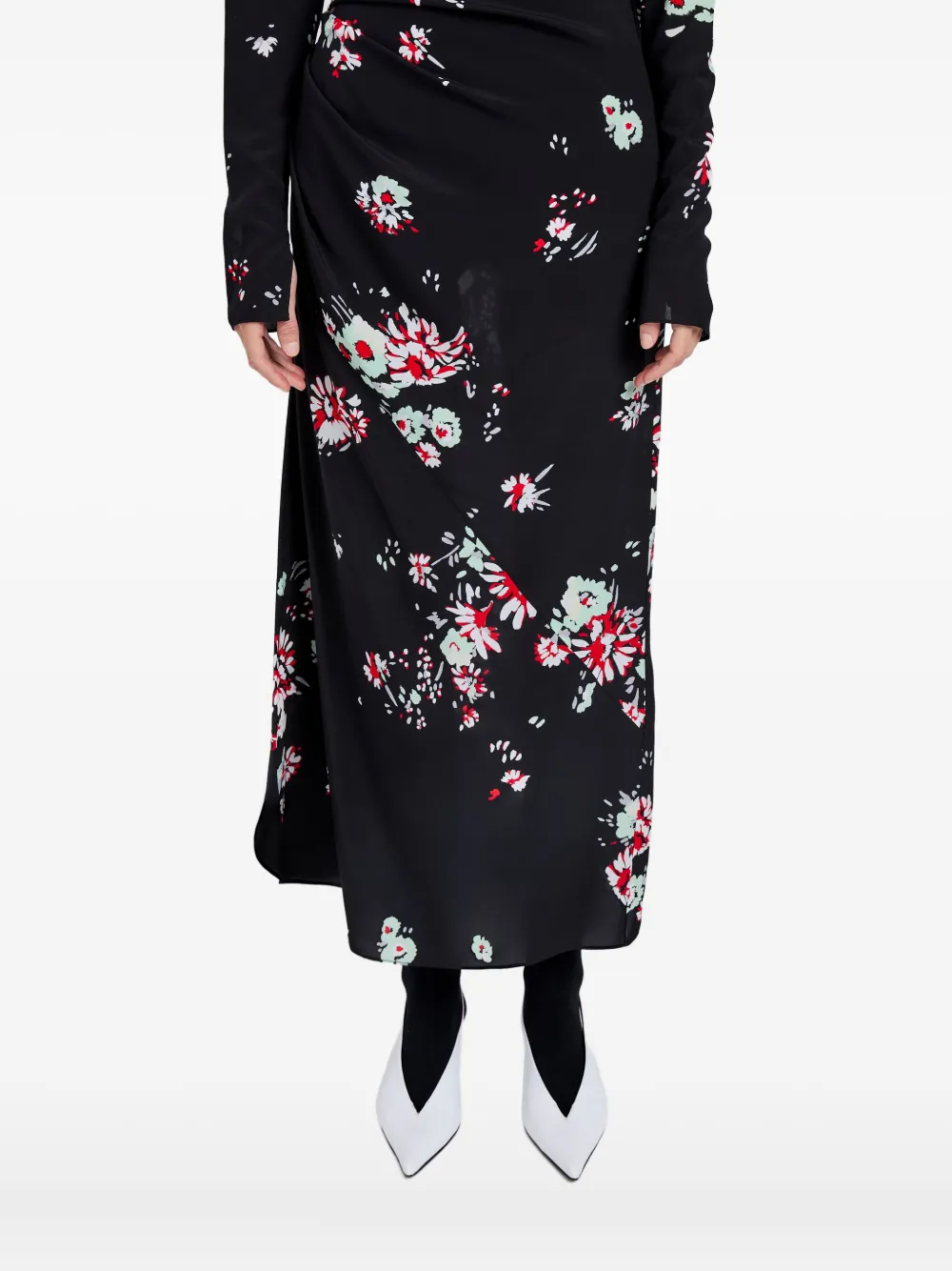 Proenza Schouler Asymmetrisch gedrapeerde jurk met bloemenprint Zwart