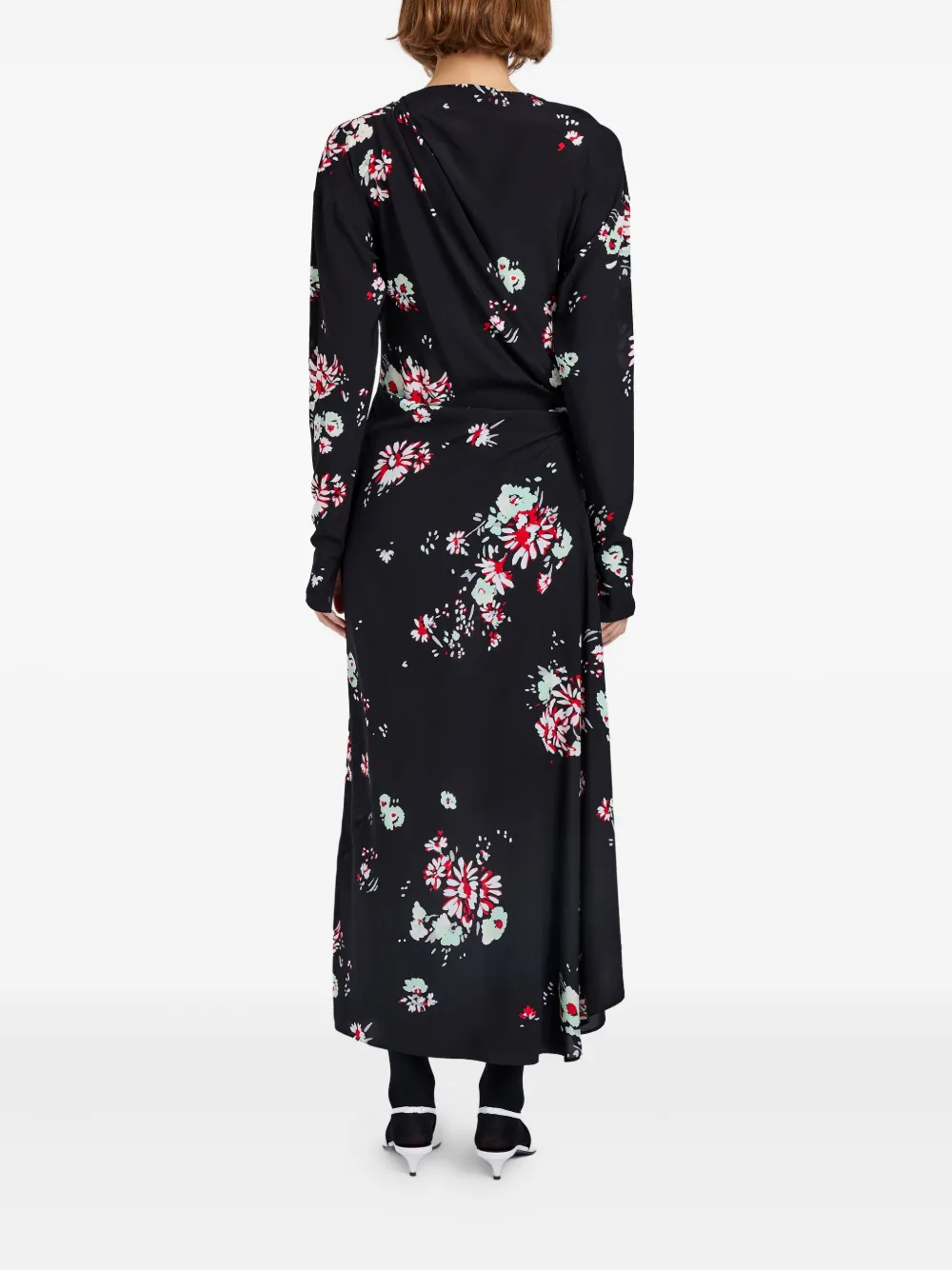 Proenza Schouler Asymmetrisch gedrapeerde jurk met bloemenprint Zwart