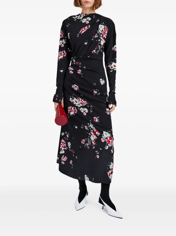 Proenza Schouler Women's Trudie Floral Draped Midi-Dress - Black Multi - Size 10 Proenza Schouler Women's Trudie Floral Draped Midi-Dress - Black Multi - Size 10