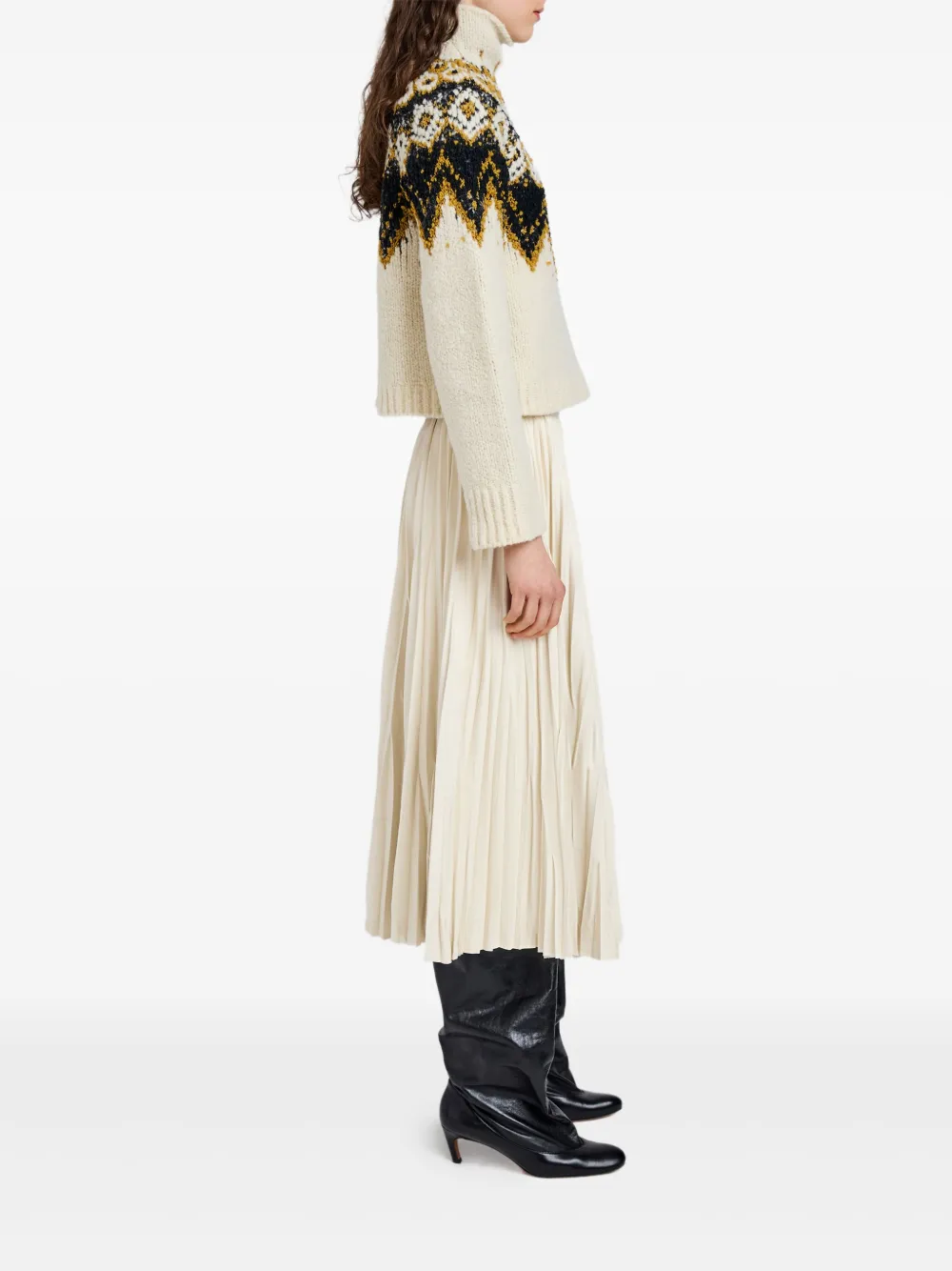 Proenza Schouler White Label Lizzy Sweater In Textured Fair Isle Cream Multi In Neutral