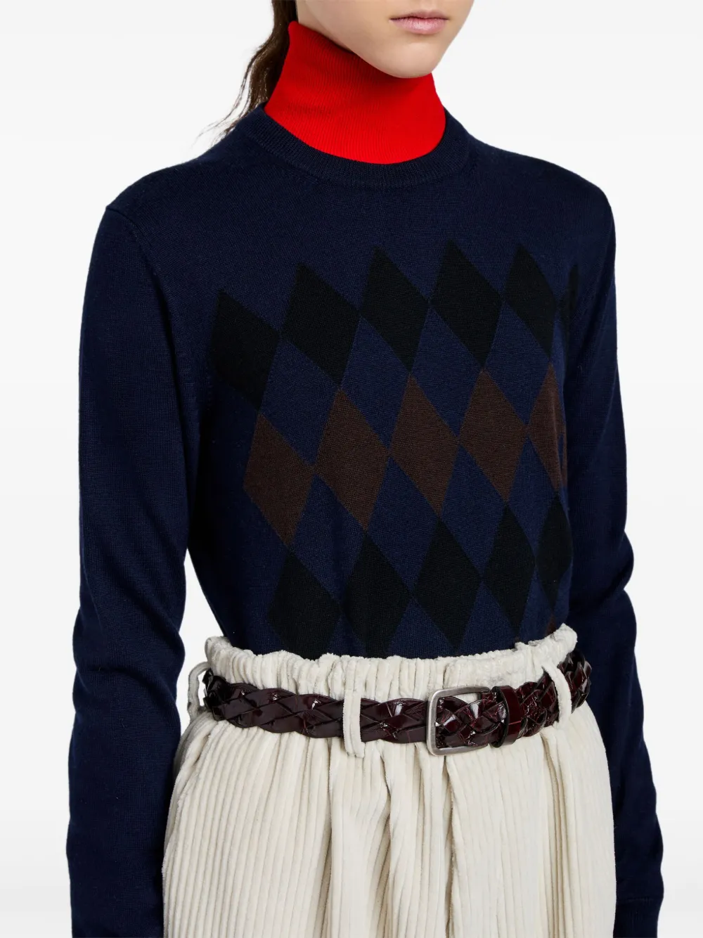 Proenza Schouler Diamond-pattern Merino Wool-silk Blend Sweater In Blue