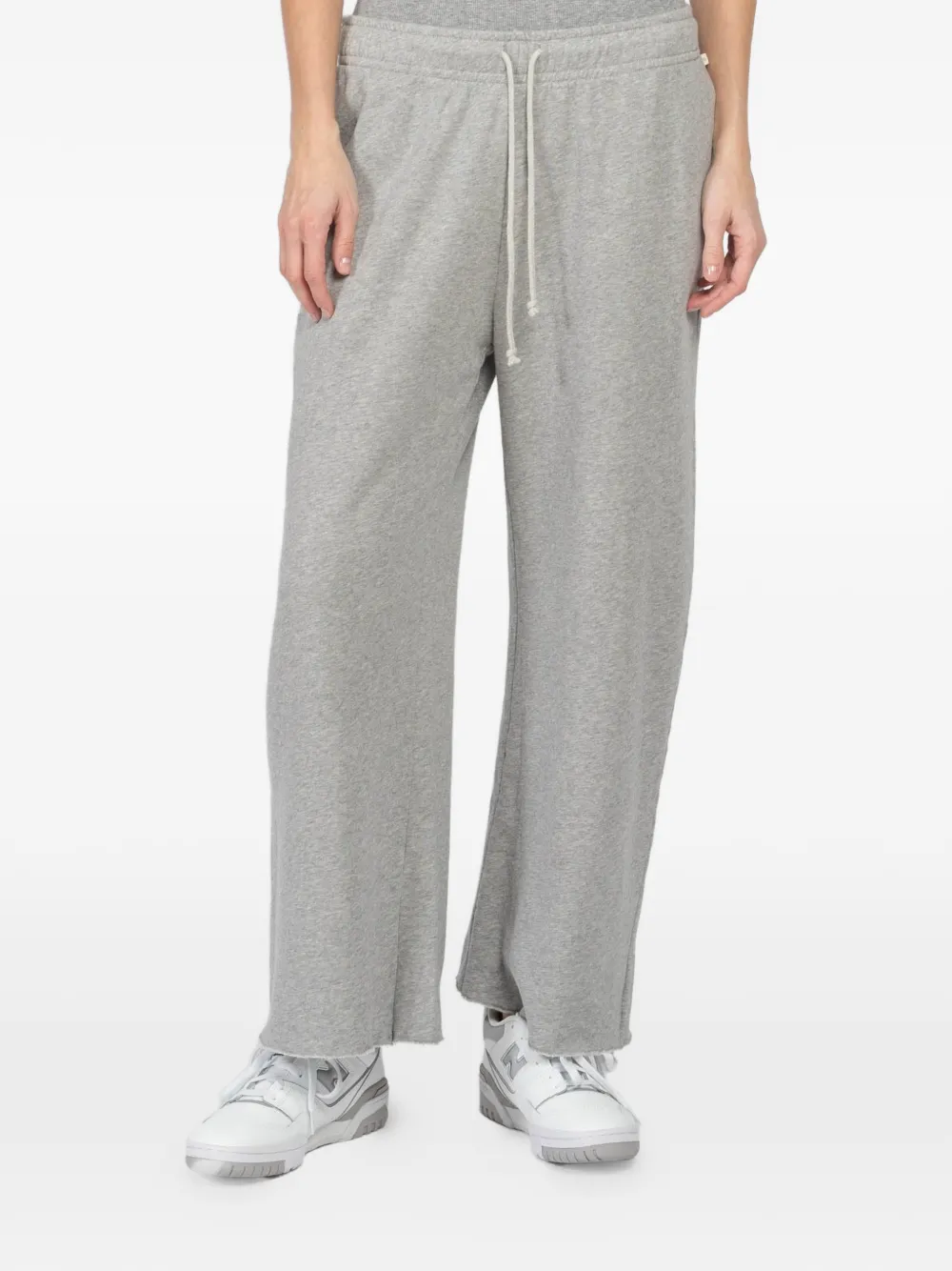 Velvet drawstring frayed track pants - Grigio