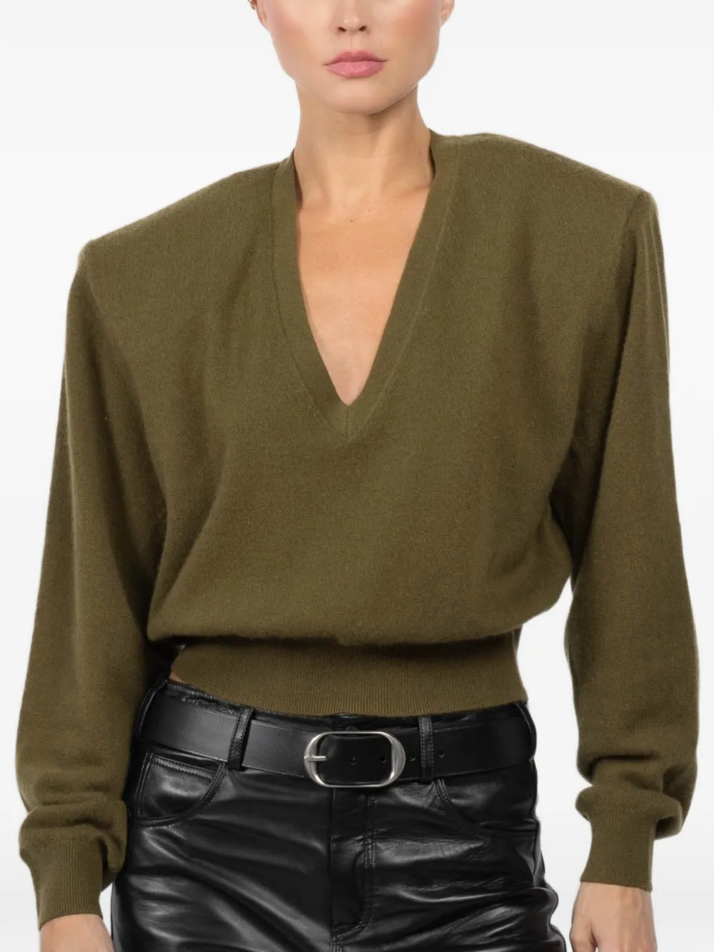 Ronny Kobo Landen V-neck shoulder-pads sweater - Green