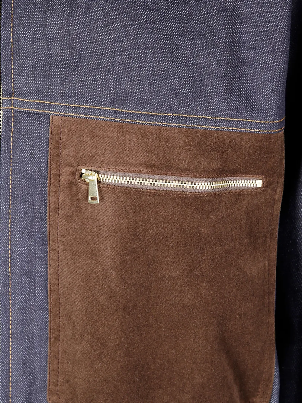 Jejia Structured Denim-effect Cotton Bomber With Suede Inserts In Blue