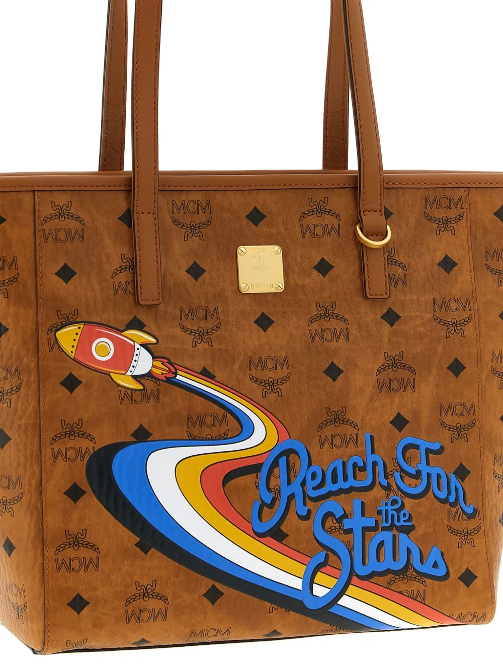 Mcm Small Toni Visetos-monogram Canvas Tote Bag In Brown
