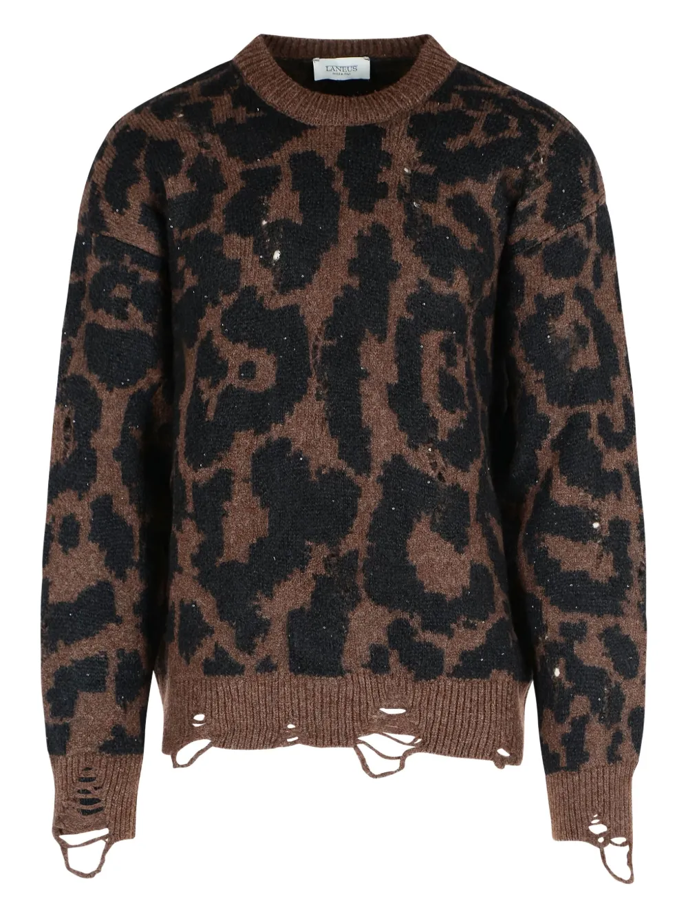 Laneus leopard-print frayed-trim sweater - ブラウン Laneus leopard-print frayed-trim sweater - ブラウン