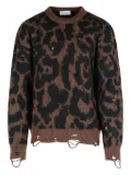 Laneus leopard-print frayed-trim sweater - Brown