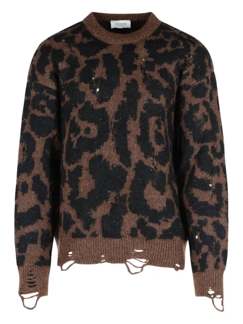 Laneus leopard-print frayed-trim sweater