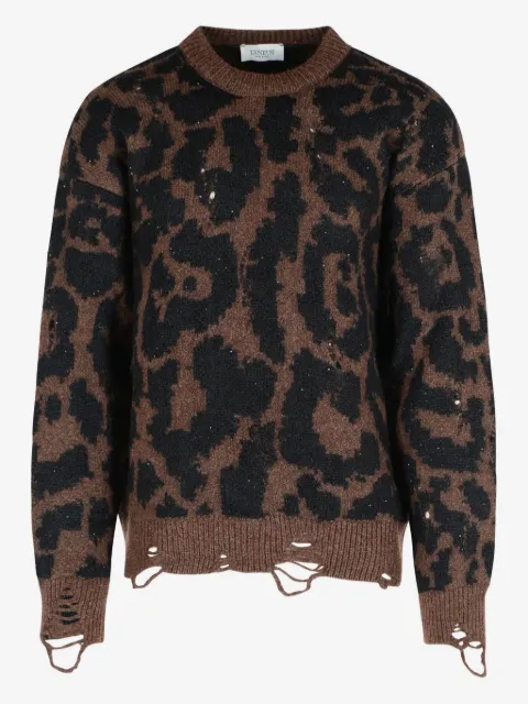 Laneus leopard-print frayed-trim sweater