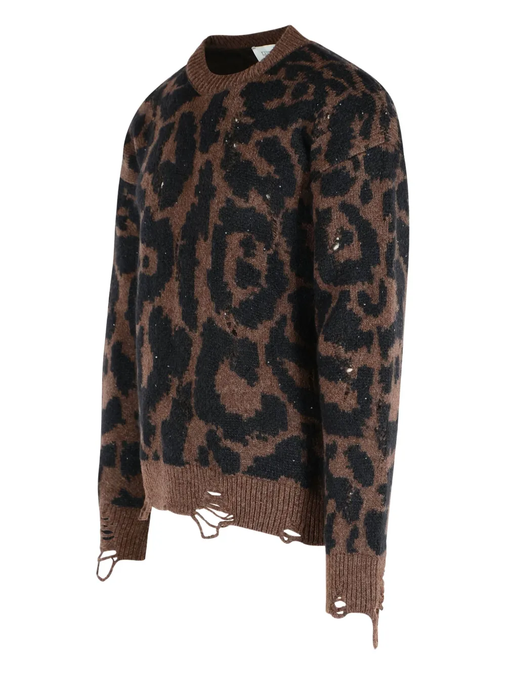Laneus leopard-print frayed-trim sweater - Bruin