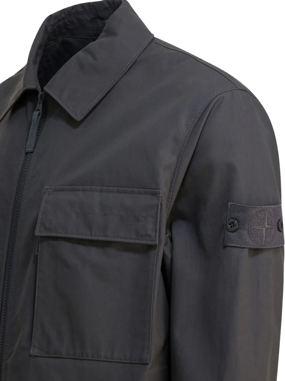 Stone Island Zip-fastening Patch-pocket Shirt Jacket In Black
