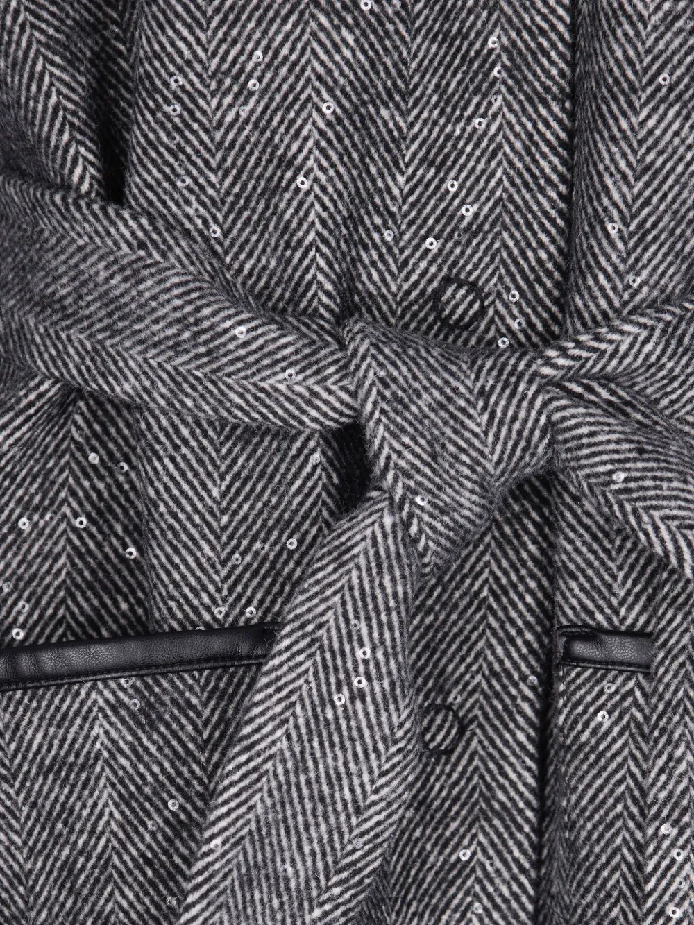Liu •jo Sequin-embellished Herringbone-pattern Coat In Black