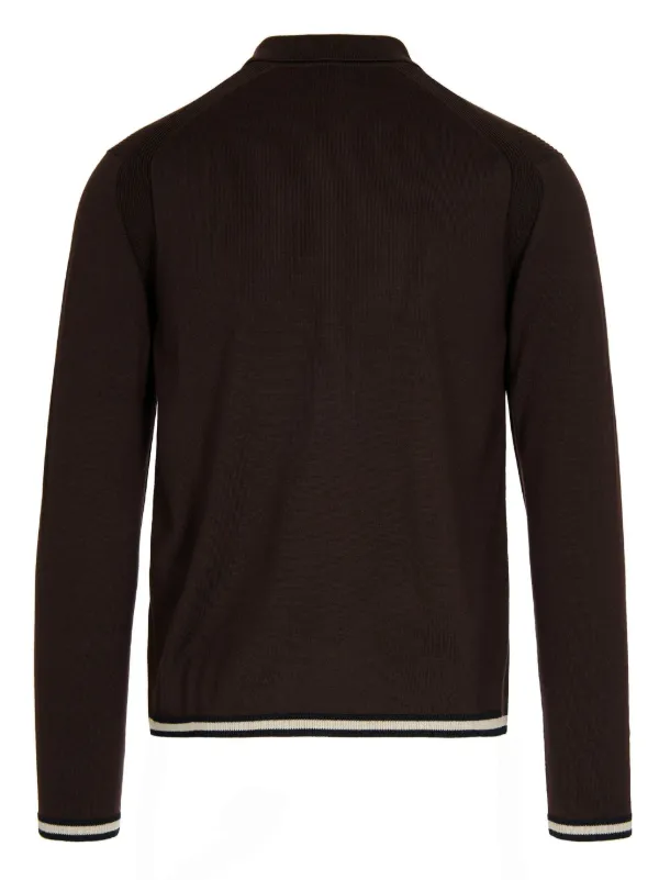 EMPORIO ARMANI ニットポロ archive Emporio Armani half-zip rib-detail Polo Shirt | Brown | FARFETCH