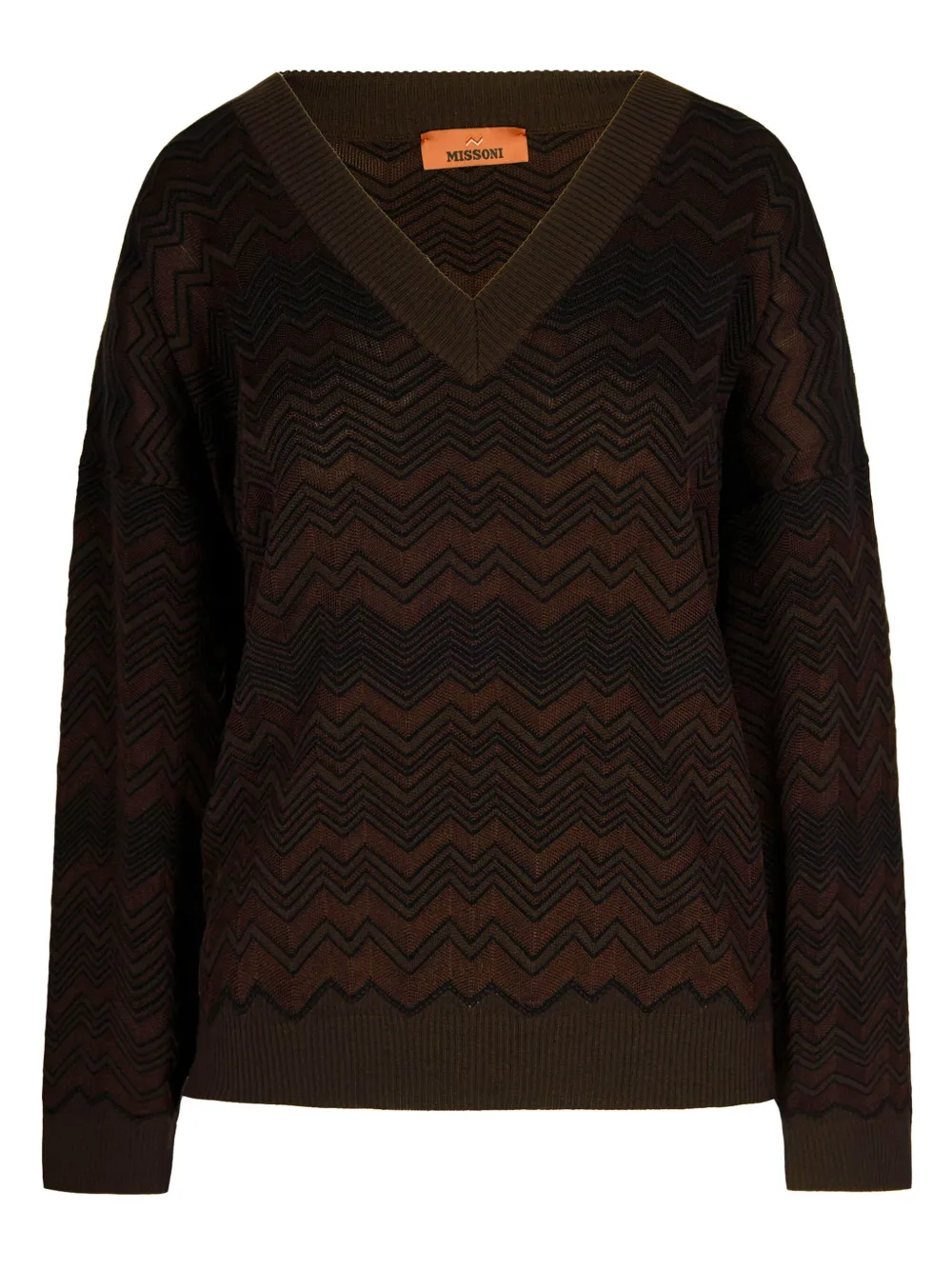 Missoni Womens Solid Color Brown Chevron V-neck Knitted Jumper In Brown