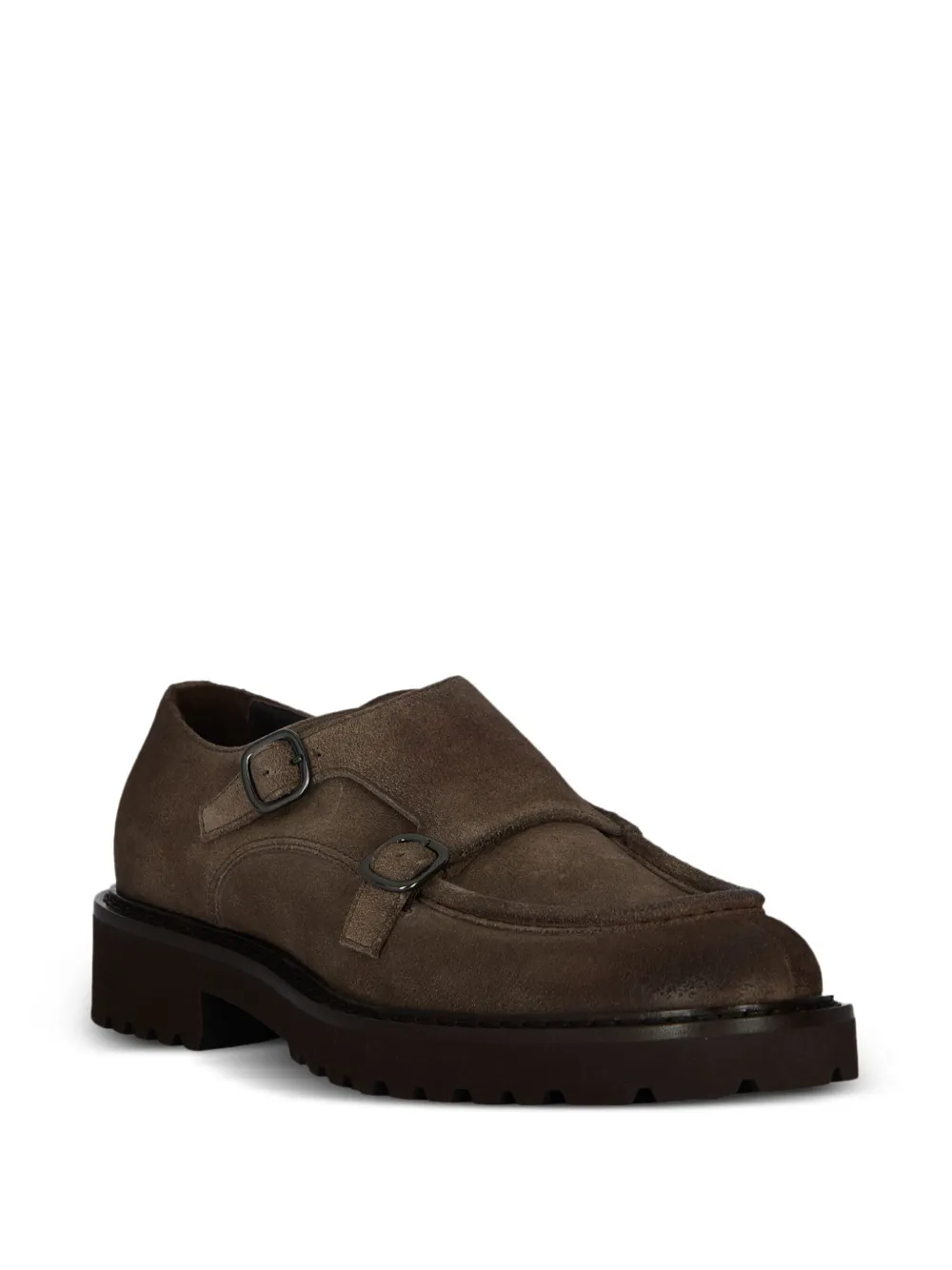 Doucal's double-buckle suede monk shoes - Bruin